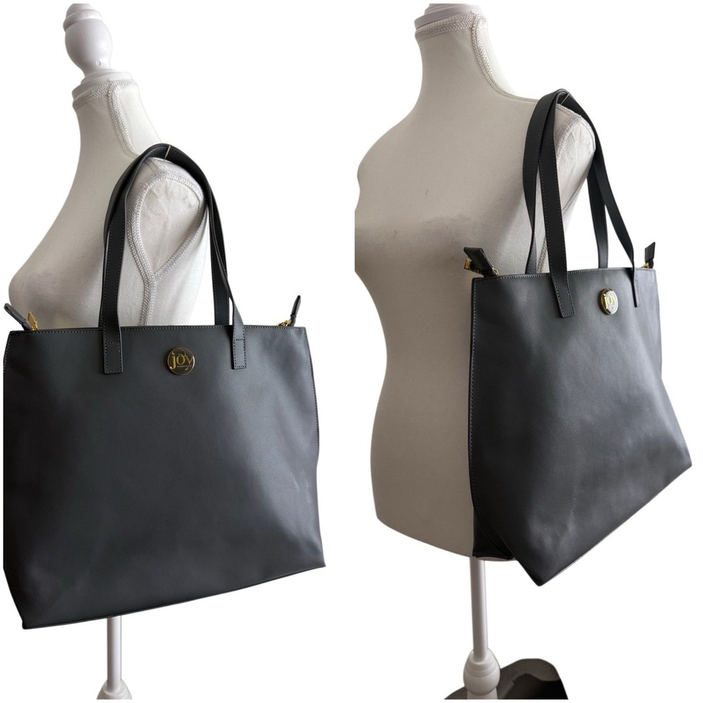 Joy Mangano Women NWT Gray Genuine Leather Large Tote Shoulder Bag Zip Top EUC